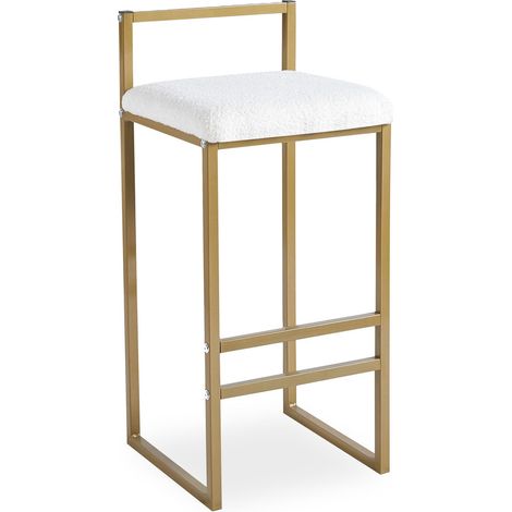 Tabouret de bar en métal Drakkar Or et Tissu bouclette Crème