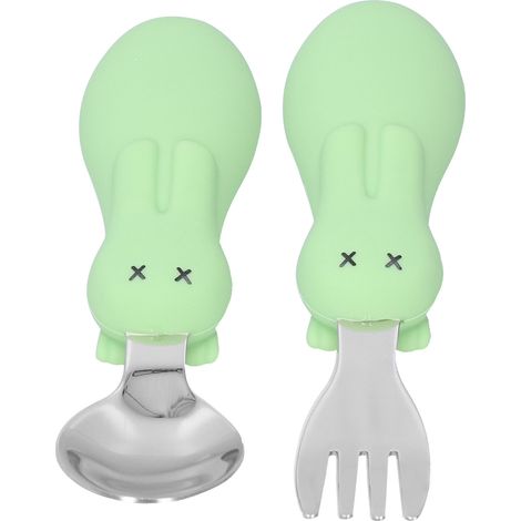 Lot vert Cuillère Fourchette Bébé Inox Acier Set Repas Enfant Ustensiles Couverts Cadeau (1/5)