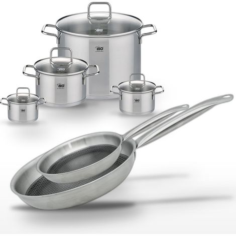 Lot de 4 Faitouts et 2 Poêles en Inox Elo Relief Solution (1/5)