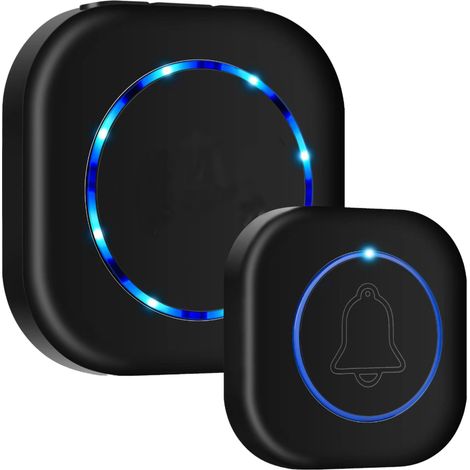 Sonnette sans fil (noire), étanche IP55, portée effective de 300 mètres, conception à prise directe, 38 sonneries, réglage du volume à 4 niveaux. (1/5)