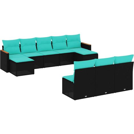 Maison Exclusive - 10-teiliges Gartensofa-Set mit Kissen, schwarz
