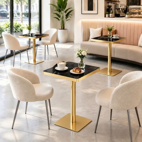 Mesa de comedor cuadrada 60 x 60 cm efecto mármol negro metal 2-4 personas DESVIAE (1/5)