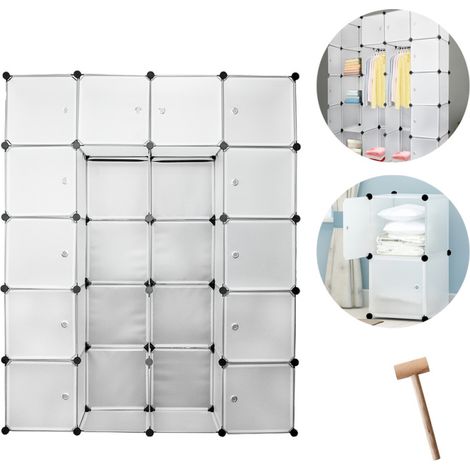 SWANEW Estante de gabinete Estante de baño sin pernos Gabinete con mazo Estante de apilamiento de bricolaje 20 Rejillas Blanco (1/4)