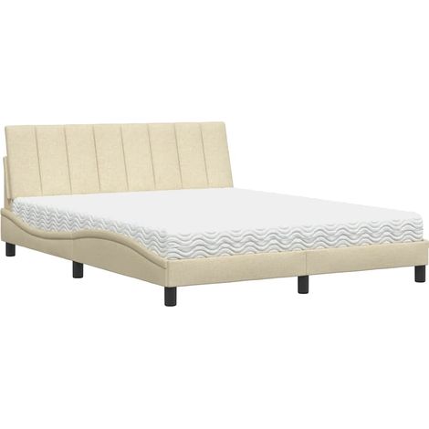 Maison Exclusive - Lit avec matelas Hanko crème 160x200 cm tissu (1/5)