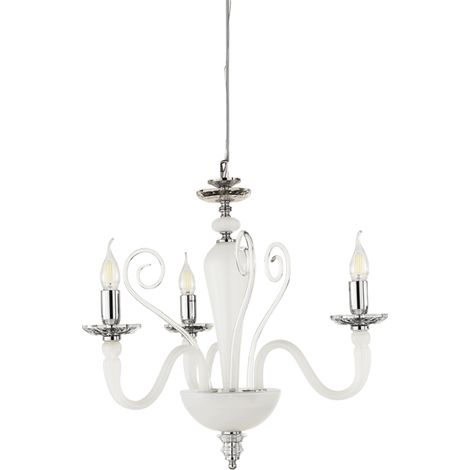 Lampada a sospensione DEBUSSY in vetro lavorato a mano 50 cm Bianco Satinato 3 LUCI (1/2)