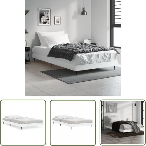 The Living Store Cadre de lit sans matelas blanc 90x200 cm bois d'ingénierie - Cadre De Lit - Lit Double - Lit Blanc - Meuble Chambre - Literie (1/5)