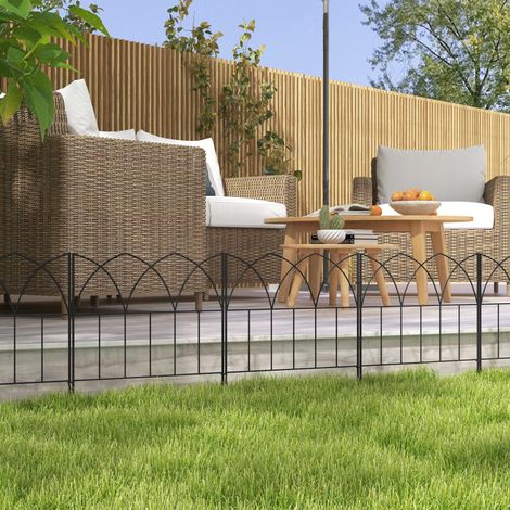 Set mit 5 dekorativen Metall-Gartenzäunen, 205 x 45,5 cm, frei kombinierbar, Tierbarriere, Schwarz