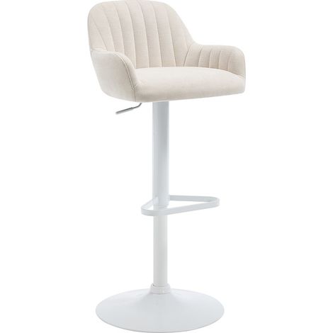 Tabouret de bar en tissu et métal blanc - Hauteur réglable - Crème - ELEANA (1/4)