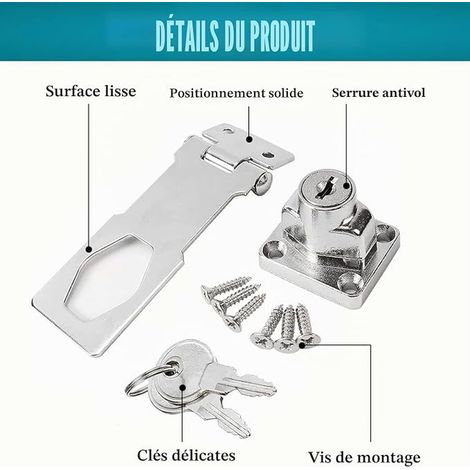 Porte à clé à angle droit 90 degrés avec bouton de virage pour le tableau de bord, serrure à plaquette à l'étagère avec clés similaires (Argent - 2,5 pouces) (1/4)