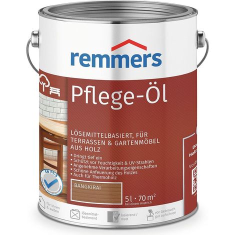 Remmers Pflege-Öl bangkirai, 5 Liter, Holzöl für Holz innen und außen, wasserabweisend, wetterfest, für Gartenmöbel und Holzterrassen geeignet