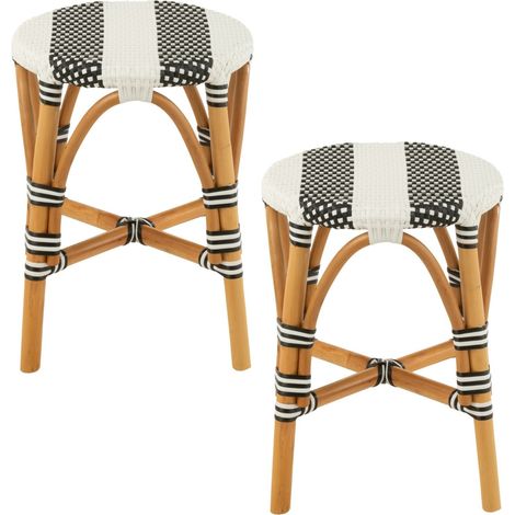 Tabourets parisiens assise tressée rayures (lot de 2) - MONTMARTRE