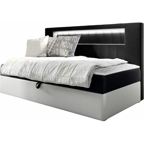 Cama continental Lucus IV, Soft 017 + Fresh 17, Continental, Individuales, 80x200, Tapiz, Cuero ecológico, Somieres, 92x202x104cm, LED (1/5)