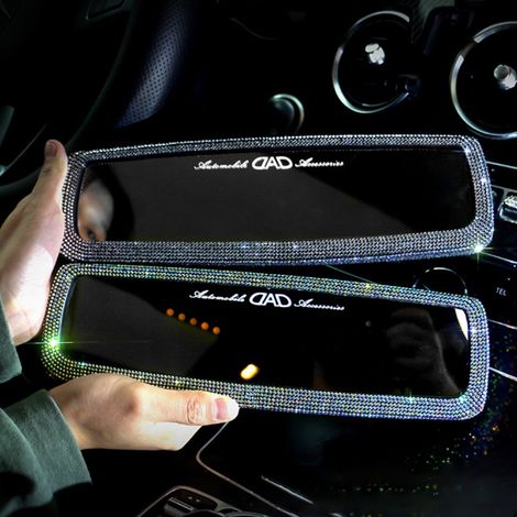 Rétroviseur intérieur de voiture orné de strass et de cristaux, accessoires intérieurs automobiles brillants (1/4)