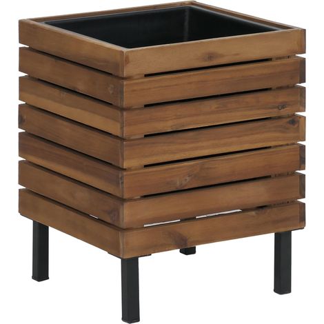 [NEUWERTIG] Pflanzkasten HHG-456, Blumenkasten quadratisch Outdoor Stahl Akazie 43x33x33cm MVG-zertifiziert braun