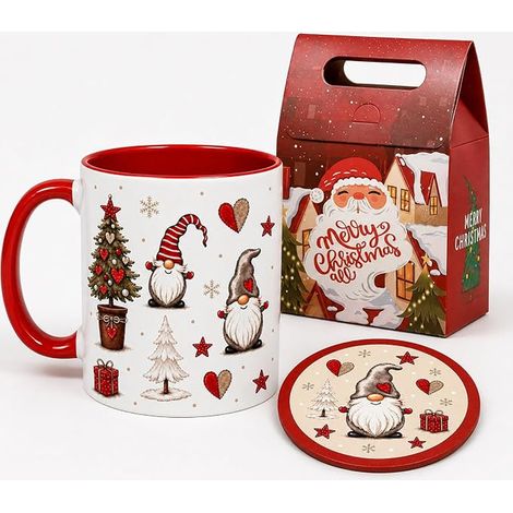 Mug Noel avec Sous Verre Tasse Imprimée Recto Verso Motif Lutin Sapin Decoration pour Café Thé (1/5)