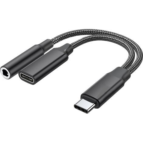USB-C auf 3,5-mm-Klinkenstecker-Adapter mit Schnellladefunktion, 2-in-1 Typ-C PD 60W Ladeadapter, geflochtener Typ-C Kopfhörer-Audiokabeladapter für Xiaomi, iPad Pro, Samsung, Huawei, Pixel, Switch us (1/5)