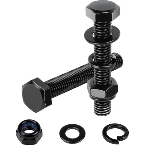 8 Pièces Boulons à Tête Hexagonale Noir M8x90 mm Boulon Inox M8 A2 V2A Vis Inox avec écrou Autobloquant, Rondelle élastique et Rondelle Plate pour Meubles Auto (1/5)