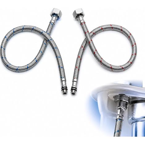 2 Flexibles Robinet 60 cm G3/8 M10 Tressés Inox pour Lavabo Évier Cuisine (1/5)