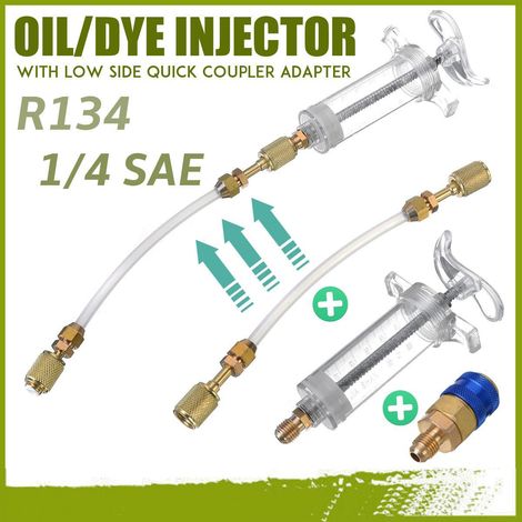 Seringue de 30 ml pour toile cirée/peinture, 1/4 pouce SAE R134a, avec convertisseur à commutation rapide côté basse vitesse (1/5)