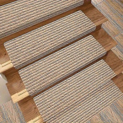 Tapis d'escalier adaptés aux animaux domestiques - Lot de 10 protections lavables à nez de marche arrondi, coloris paille - 5 couleurs paille (1/5)