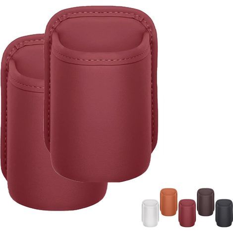 Set of 2 car cup holders, for door and back seat, in synthetic leather, black, cup holder, cup holder, back seat clip, multi-functional organizer (red, 16 x 10 cm) (1/5)