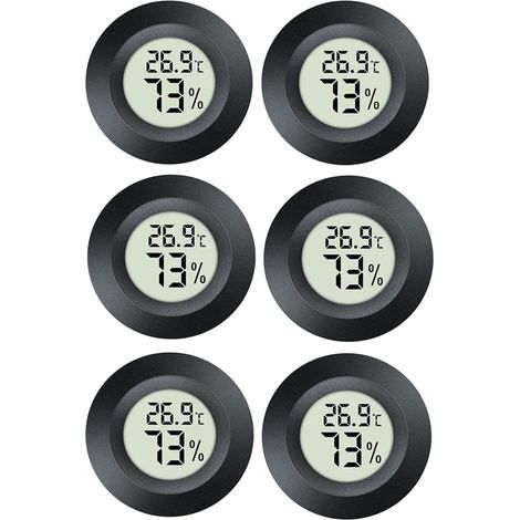 Hygrometer Thermometer Digital Humidity Meter Indoor/Outdoor Humidity Monitor Reptile Thermometer for Humidors Greenhouse Garden Cellar Fahrenheit (℉) or Celsius(℃) (schwarz-6 Pack) (6) (1/5)