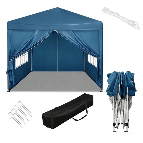 Toldo de jardín 3 x 3 m azul, estructura de hierro, lona Oxford, altura ajustable (1/5)
