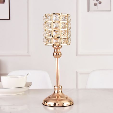 Chandelier À Bougies - Support Pour Bougie À Thé - En Verre Cristal - Hauteur 36,5 Cm - Or - Pour Décoration De Table Mariage Ou Intérieur - 1 Pièce (1/5)