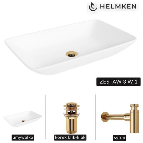 Lavabo de encimera Helmken 54059000 (59x36) Blanco + Sifón dorado + Tapón de clic dorado (1/5)