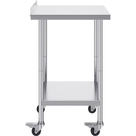 Table de travail en acier inoxydable 24x24x40 cm, avec roulettes, hauteur réglable, robuste pour restaurant, cuisine et hôtel. (1/5)