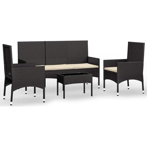 Maison Exclusive - Set Divani da Giardino 4 pz con Cuscini Nero in Polyrattan