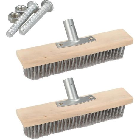 Lot de 2 têtes de balai en fil d'acier rigide, brosse de 30,5 cm, brosse de jardin robuste à poils en acier pour trottoir, allée, cour, terrasse, nettoyage (1/4)