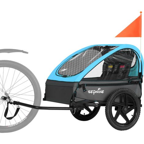Sepnine BT609 Remolque Bicicleta Infantil – 2 Niños, Plegable, Impermeable - Azul