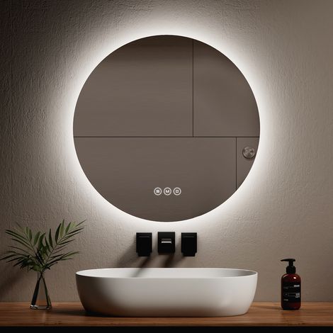 EMKE Specchi luminosi per bagno rotondo retroilluminato a LED, Interruttore tattile Antiappannamento Dimmerabile - Diametro 70cm Luce Bianca fredda/Calda/Neutra