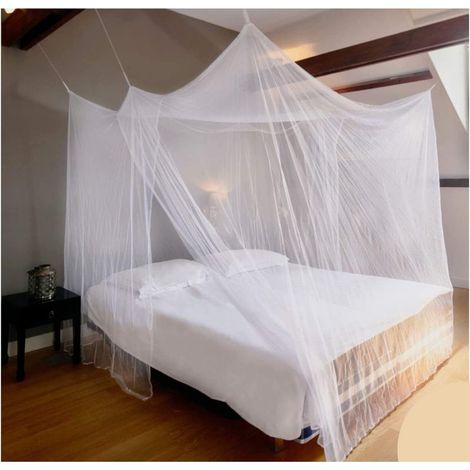 Moustiquaire Auvent, Anti-Insectes Moustiquaire, Moustiquaire pour Lit Double, 2 Ouvertures Latérales, Forme Rectangulaire Décorative pour la Maison et Le Voyage, Blanc, 250x200x200cm (1/3)