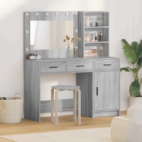 Schminktisch mit Spiegelbeleuchtung 2 pcs Grau Holzwerkstoff