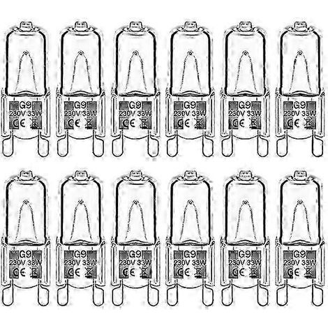 12er-Pack G9-Halogenlampen, 33 W, 230 V, 2800 K, Warmweiß, 380 lm, dimmbar, klare Kapsel-Halogenlampen, kein Blitz, kein Flackern (1/5)