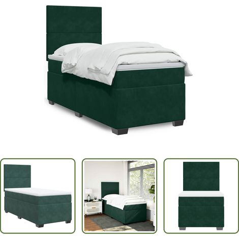 vidaXL Cama box spring con colchón terciopelo verde oscuro 90x190 cm (1/5)