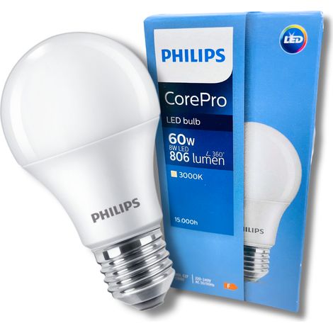 Lampadina LED Philips CorePro E27 da 8W = 60W, 3000K, luce calda, 806 lm (1/5)