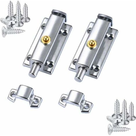 Loquet De Porte Coulissante Verrou Barrel Bolt En Acier Inoxydable, Serrure De Porte De Toilette Acier Inoxydable Pour Salles De Bains Portes Et Fenêtres, Bouton De Printemps Déverrouiller, 4 (1/5)