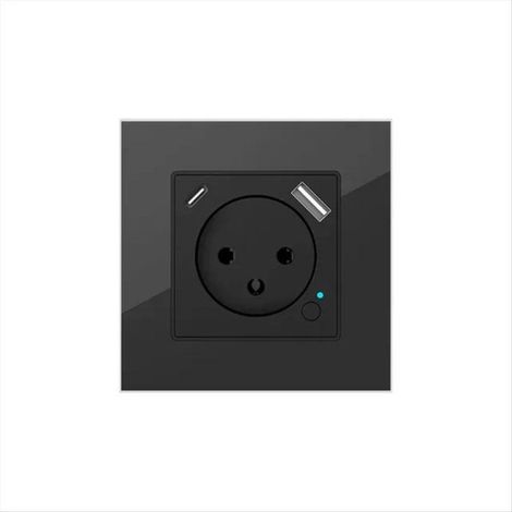 Prise Murale Wifi - Prise Smart Tuya - Commande Vocale Alexa - Sortie USB Type-C 20 W - Compatible App Smart Life - Noir - 1 Pièce