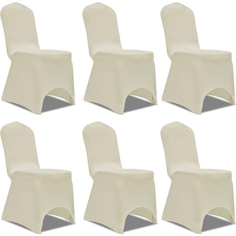 vidaXL Set de 6 Fundas ajustadas para sillas, color crema (1/5)