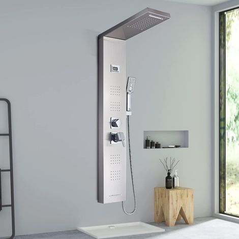 Colonne de Douche,hydromassants pour Salle de Bain avec Affichage LCD et Douchette 3 fonctions et Douche Cascade Argenté Brossé Zamery (1/5)