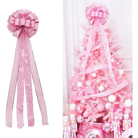 Weihnachtsbaum 10030cm mit Schleife, Stern an der Spitze, Bühnendekoration, bedrucktem Band, Kranzdekoration (rosa) (1/3)