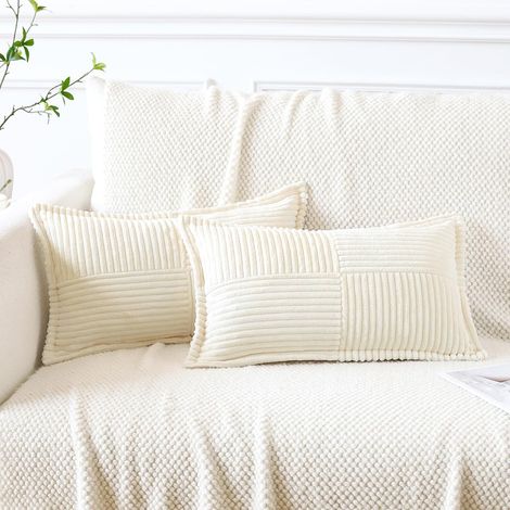 Lot de 2 Housse de Coussin en Velours Côtelé Croisé Canapé Taie d'oreiller en Velours Douce pour Maison Salon Chambre Decorative Beige 30 x 50 cm (1/5)