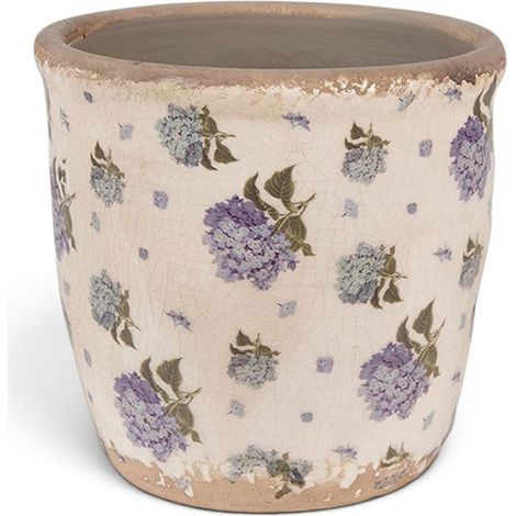 Pot de fleurs intérieur céramique beige bleu 13x12x12cm