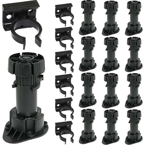 Ensemble de 12 pièces comprenant 12 pieds + 6 clips de fixation réglables en hauteur pour armoires de cuisine, incluant un support de montage. (1/5)