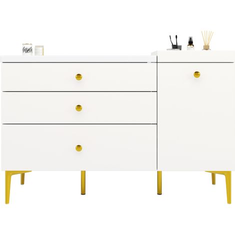 Mueble de baño blanco y oro con lavabo cerámico, 120 x 47,5 x 80 cm, MDF (1/5)