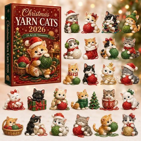 Adventskalender 2026 mit Katzenmotiv aus Wollknäuel (2D-Überraschungsbox)