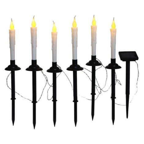 Bougies solaires d'extérieur, lot de 6 bougies LED coniques rechargeables, pour éclairage de fenêtre ou de jardin (1/3)